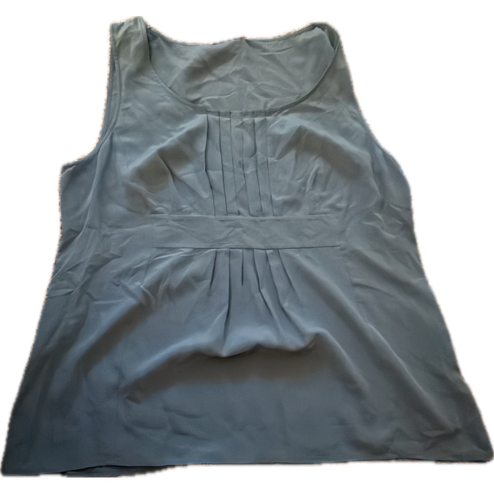 West 38th Women 14W Teal Blue 100% Silk Pintuck Empire Waist Sleeveless Blouse